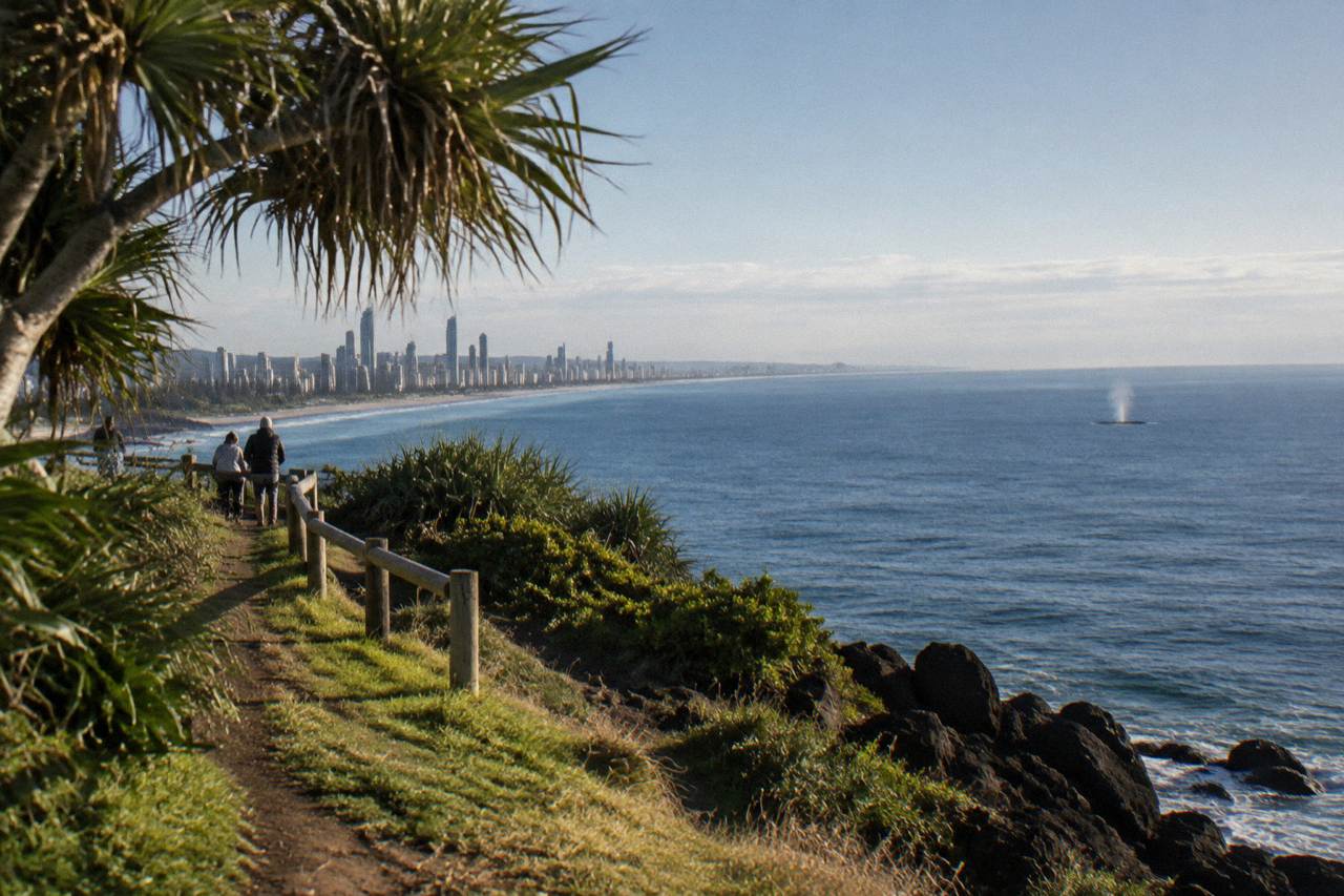 Ocean headland lookout above a calm blue coastline
